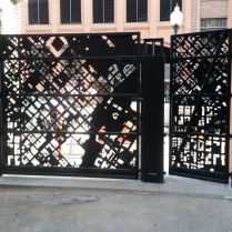 Back view of Blake Street access gates, daytime.